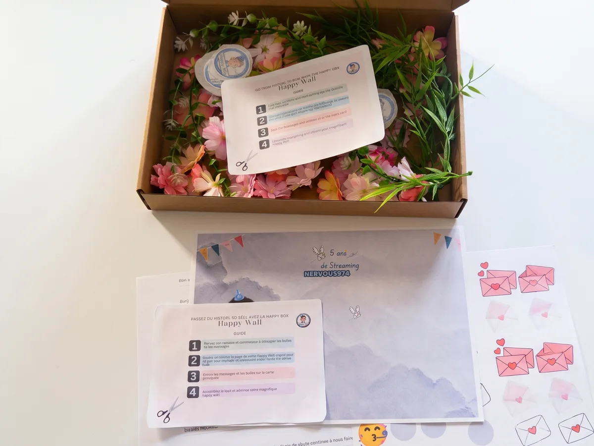Happy Box terminée, mise en scène avec des fleurs